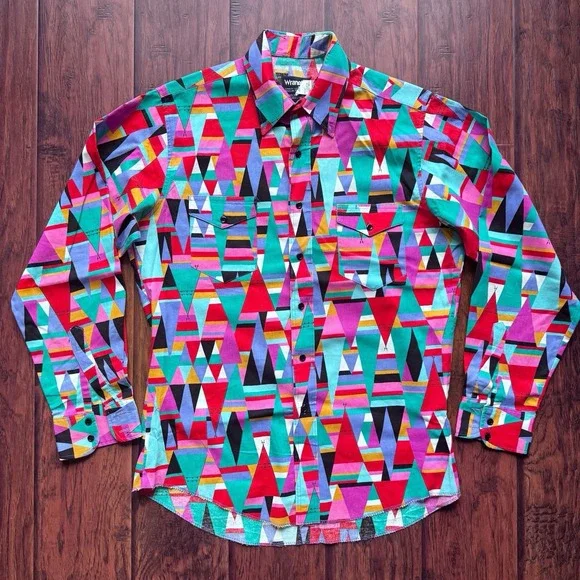 Vintage 80s Wrangler Brushpopper Shirt Mens 16-35 Cowboy Cut Teepee Western - Picture 2 of 16